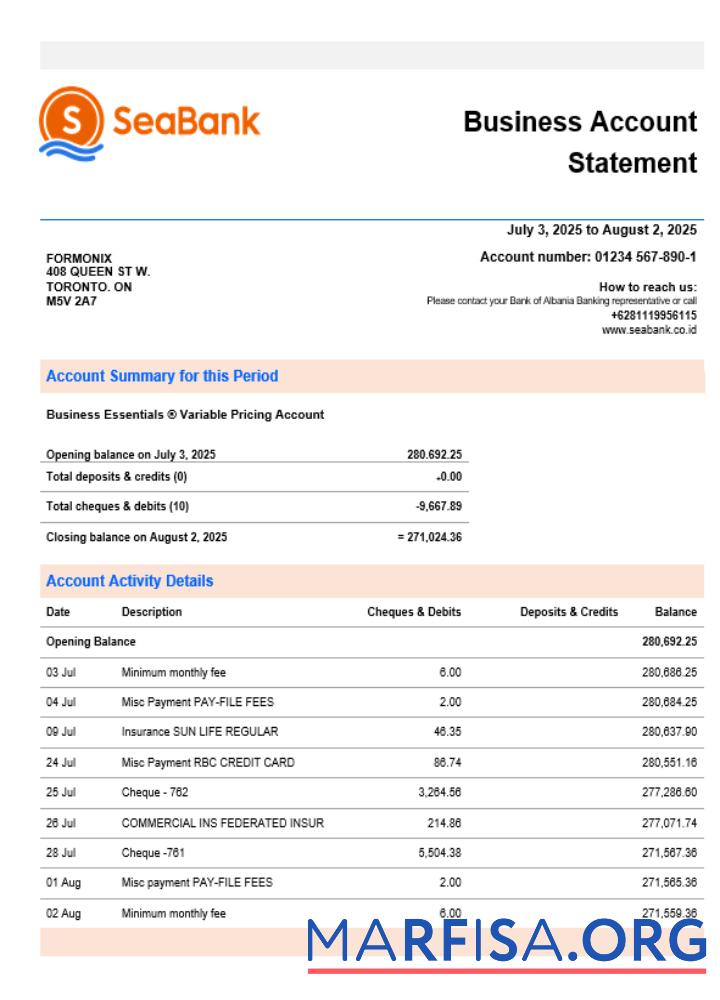 Downloadable Seabank business firm statement Word and PDF format example